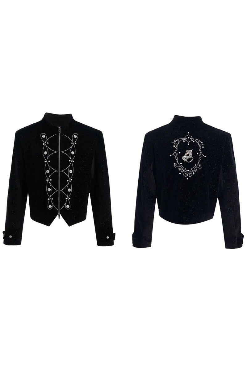 Metal Button Sparkle Stand Collar Jacket