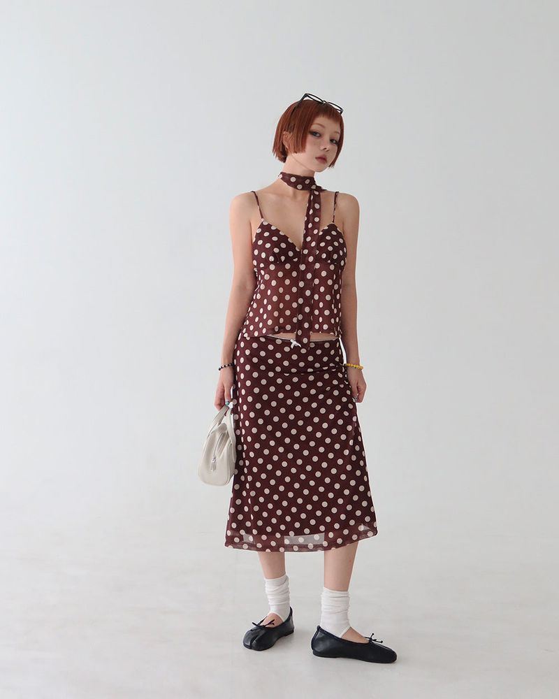 Chocolat Dot See-Through Bustier Blouse
