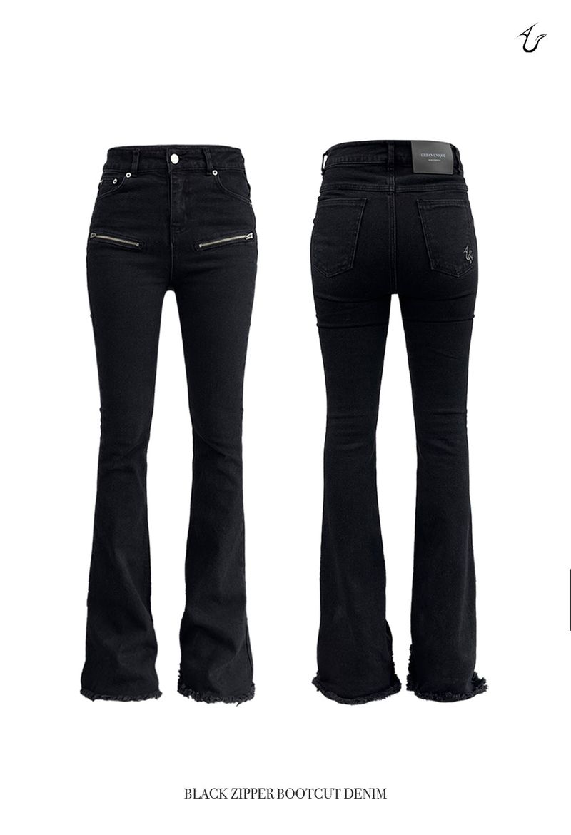 black zipper bootcut denim