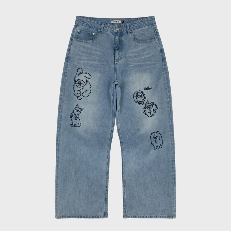 Maltese Crew Line Embroidery Denim Pants