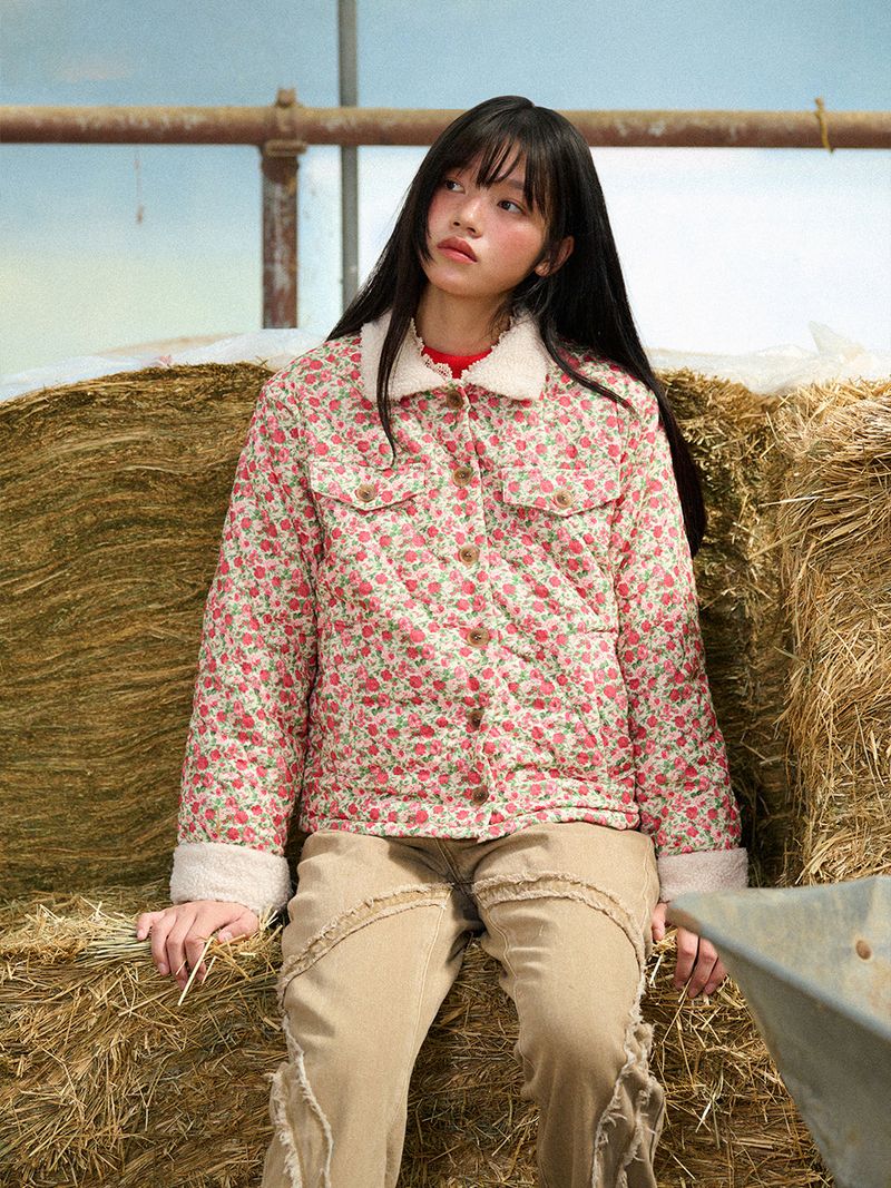 Flower Quilted Corduroy Napping Jacket (2colors)