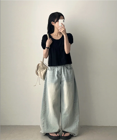 Bert Puff Sleeve Short Sleeve Blouse