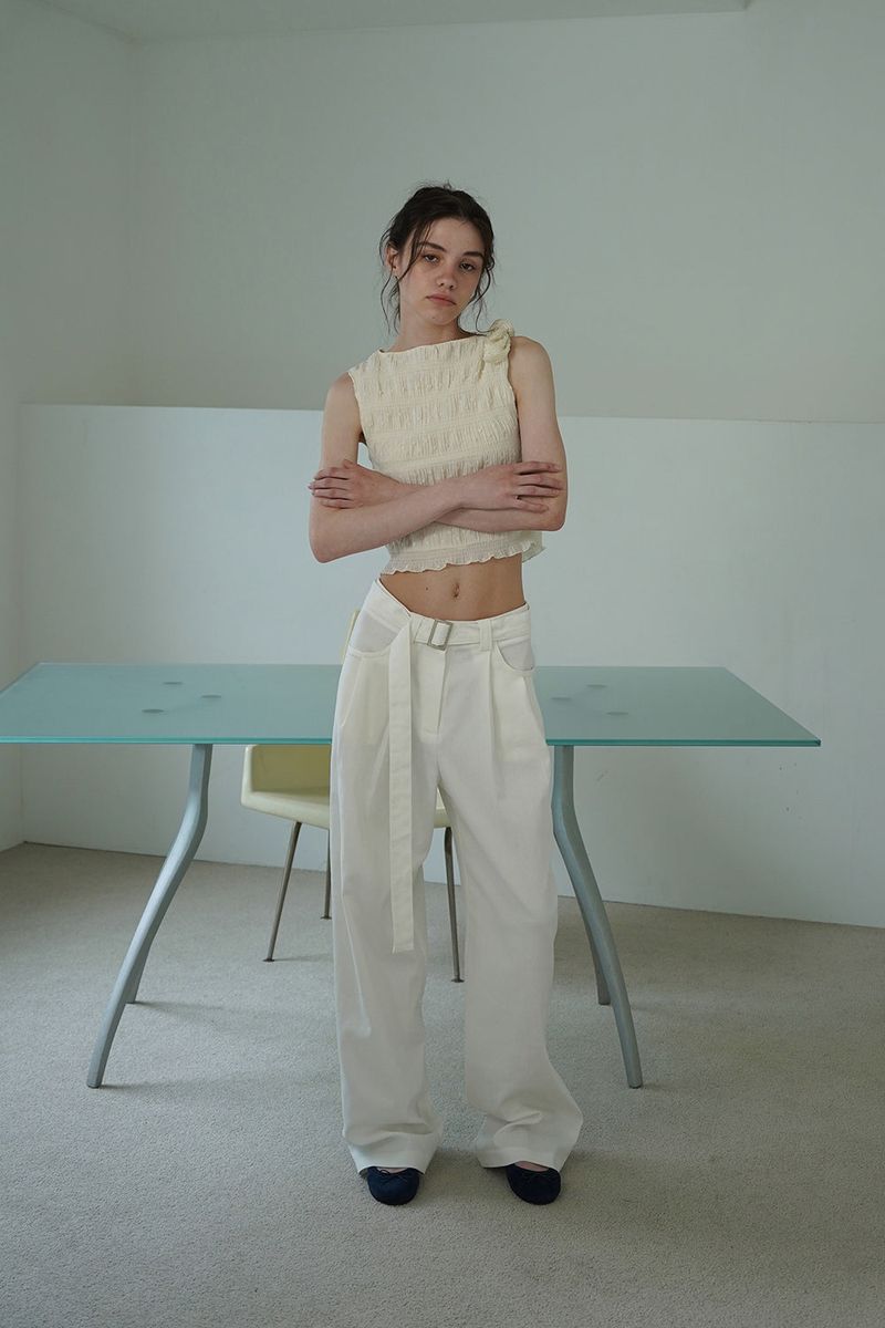 Linen belted pants_ivory