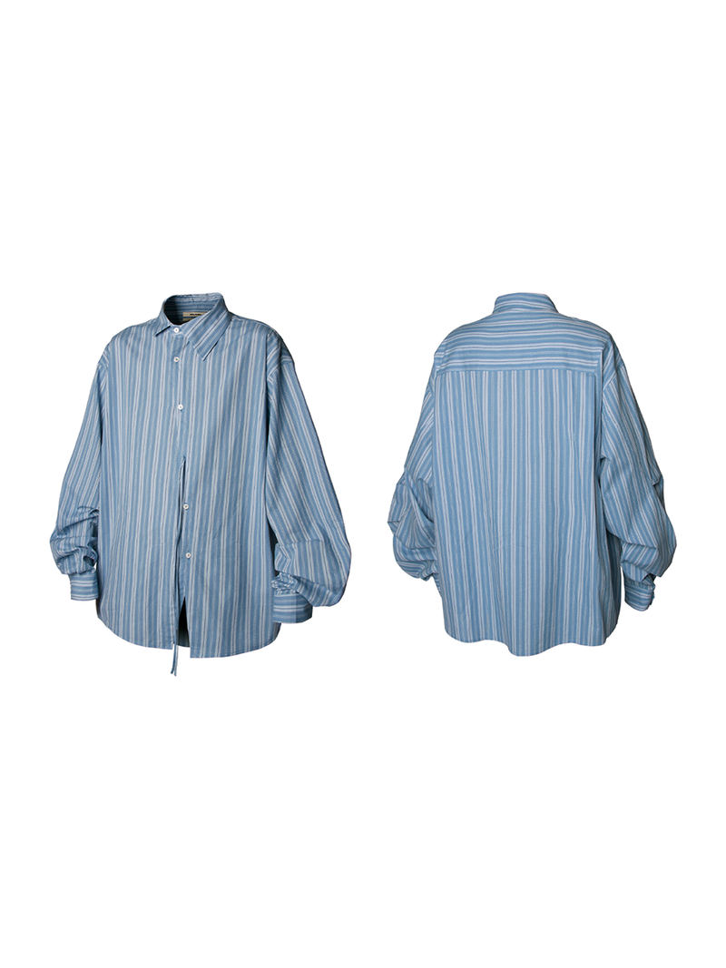 RELABEL Spatial Relations (Angular) Weave-patterned ethnic-inspired stripe ribbon Asymmetrical placket shirt