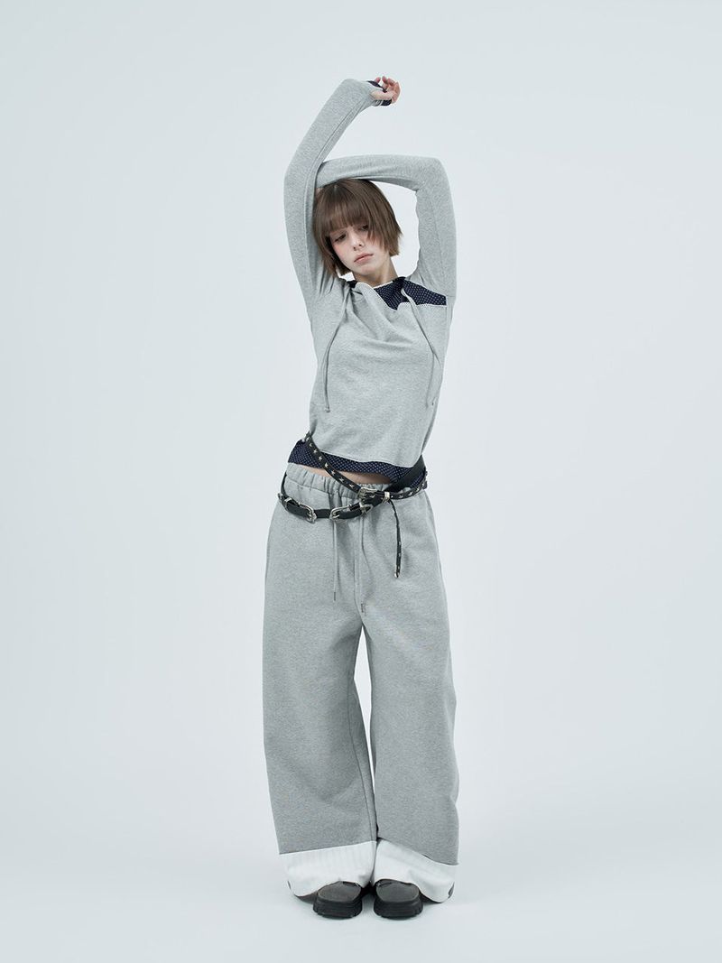 dot wrap layered hoodie / gray