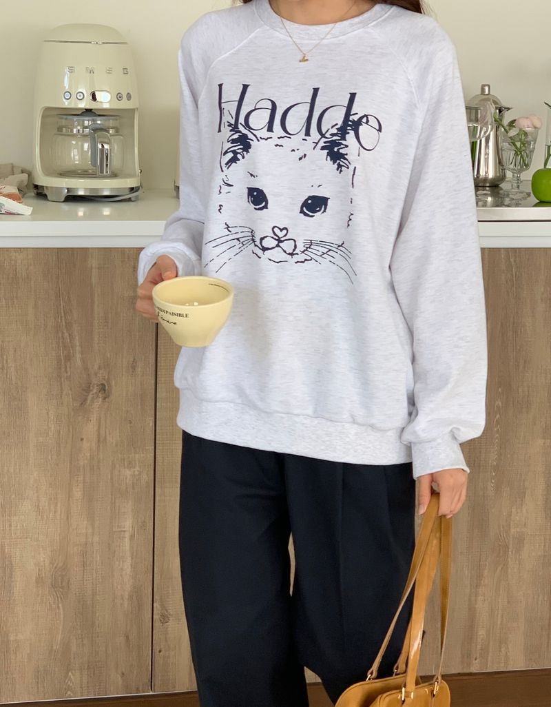 CAT DRAWING SWEATSHIRTS (WHITE MELANGE)