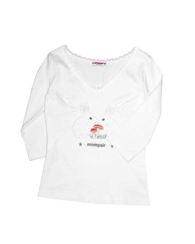 Rabbit Lace V-Neck Tee [White]