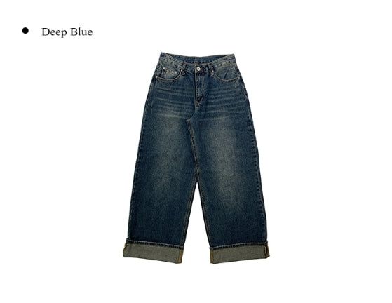 Andy Roll-Up Wide Washing Denim Pants