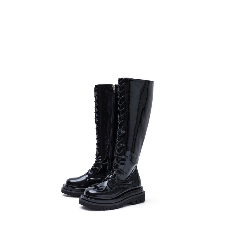 Lace-Up Walker Boots(Glossy Black)