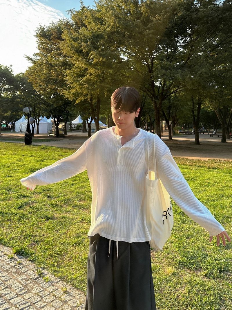 Waffle Over Henley neck Long sleeve