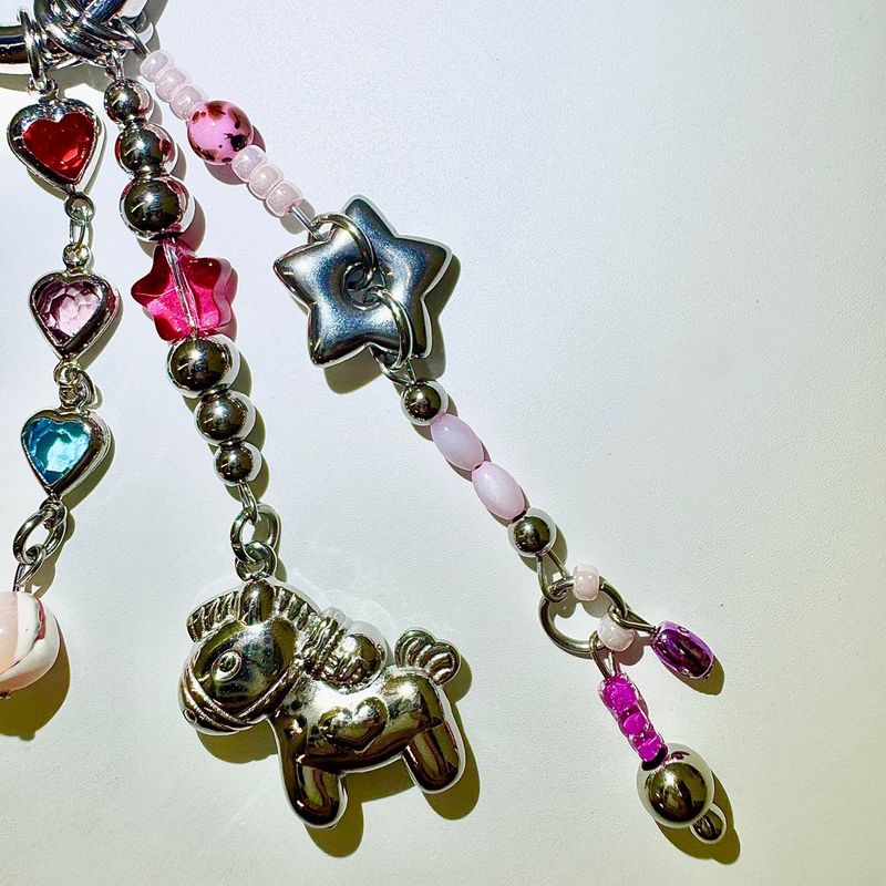 Punk pink horse keychain