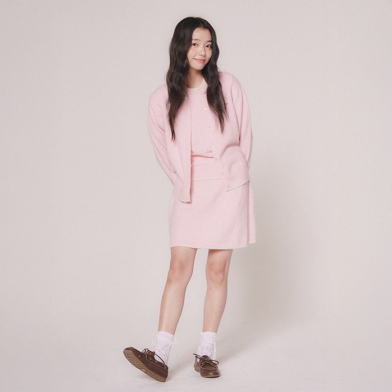 mellotory（メロートリー）の「LINE BOUCLE KNIT CARDIGAN (LIGHT PINK)（Tops）」