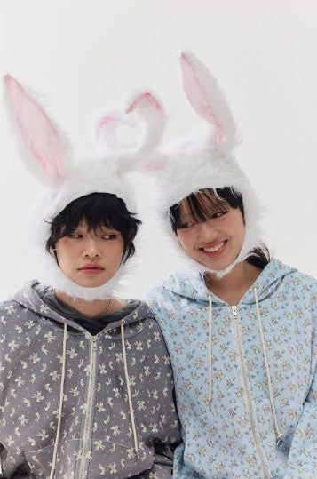rabbit fluffy hoodie grey