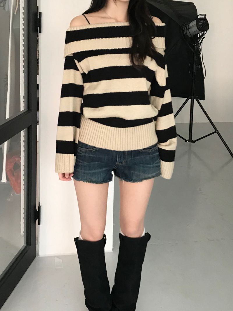 Tommy Stripe Off Knit (2 colors)