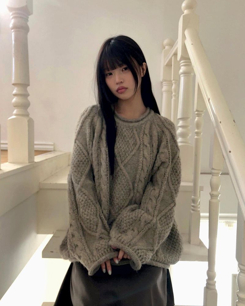 Beda Cable-knit round-neck oversized Wool knit