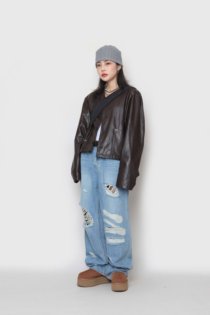 Crop leather cardigan