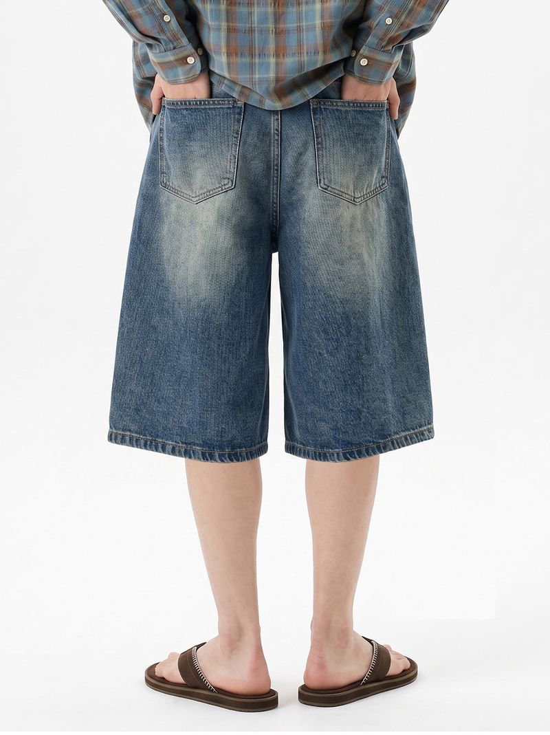 basic washing bermuda denim pants (vintage blue)
