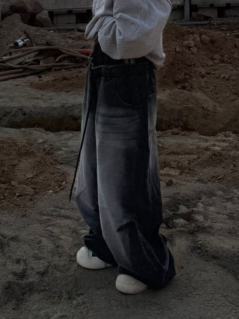 double waist denim pants