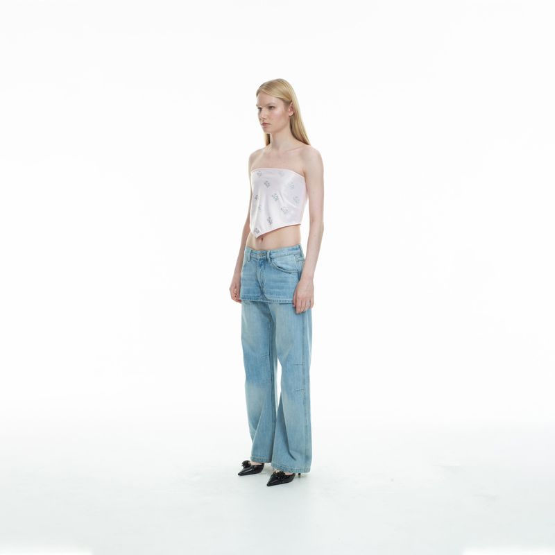 sai logo satin hotfix strapless top