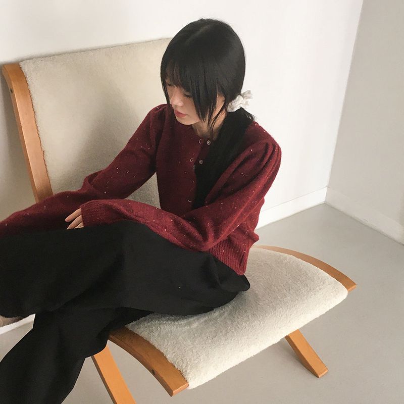 [Strawberry🍓] トーンウールボカシスナップボタンシャーリングニットカーディガン