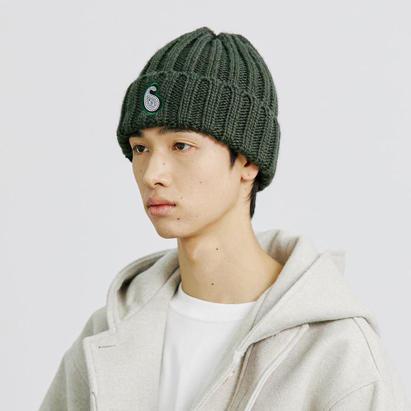 YP PAISLEY PATCH KNIT BEANIE DEEP GREEN