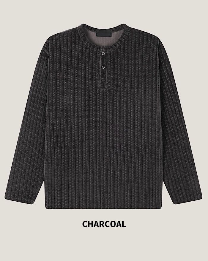 (M's) Velour Henley Neck Long Sleeve