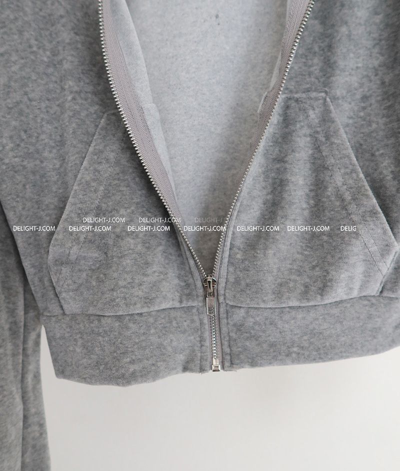 Velvet Cropped Hooded Zip-Up