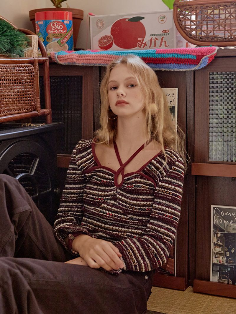 FABERFINGER(フェーバーフィンガー)の「Strappy halter neck Knit (Wine)(Tops)」