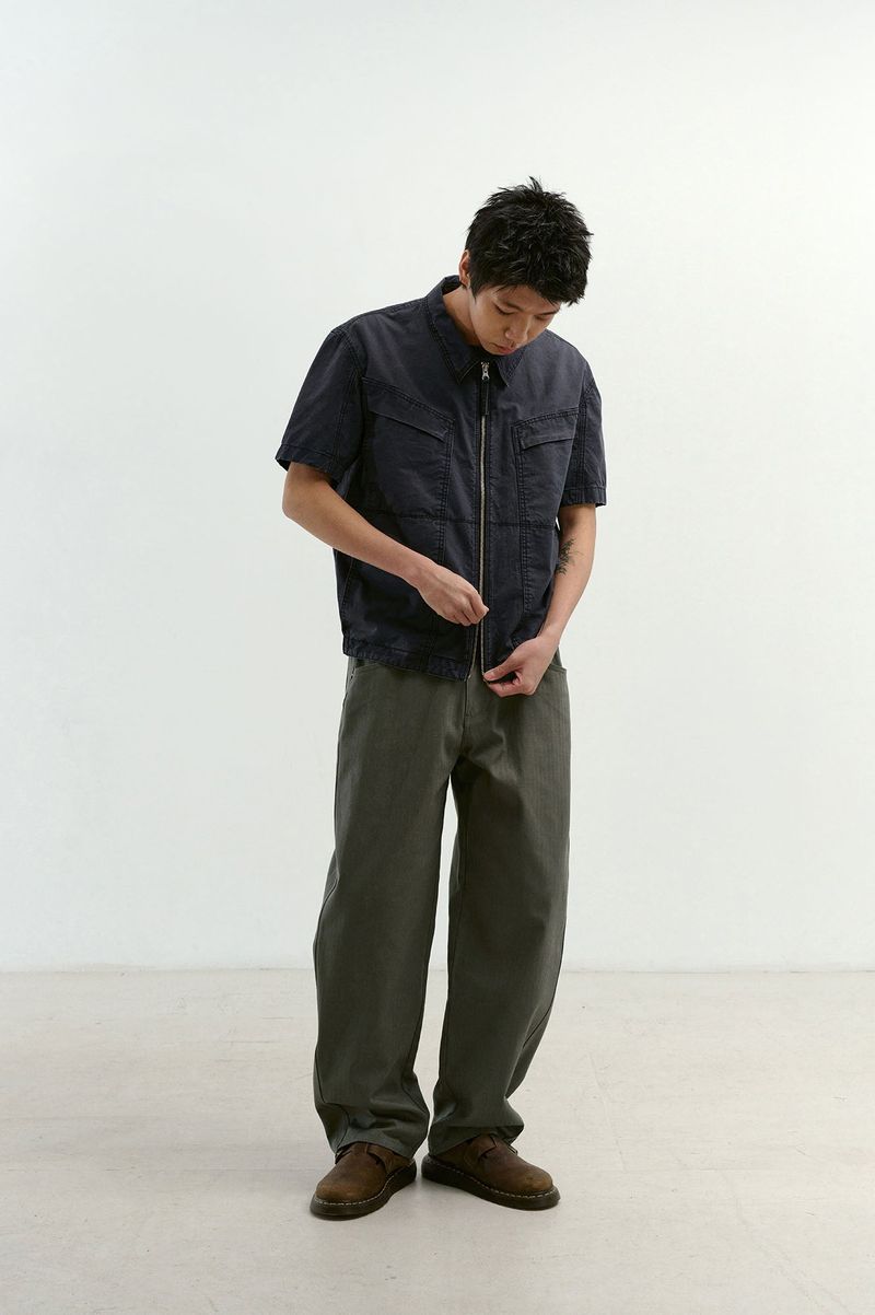Vintage Washed Flap Pockets Work Shacket (Washed Charcoal)