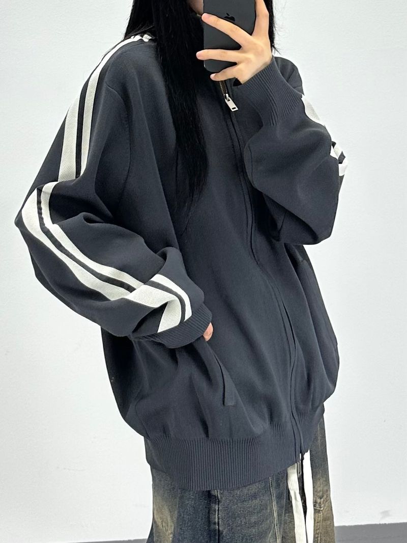 sand track knit zip-up