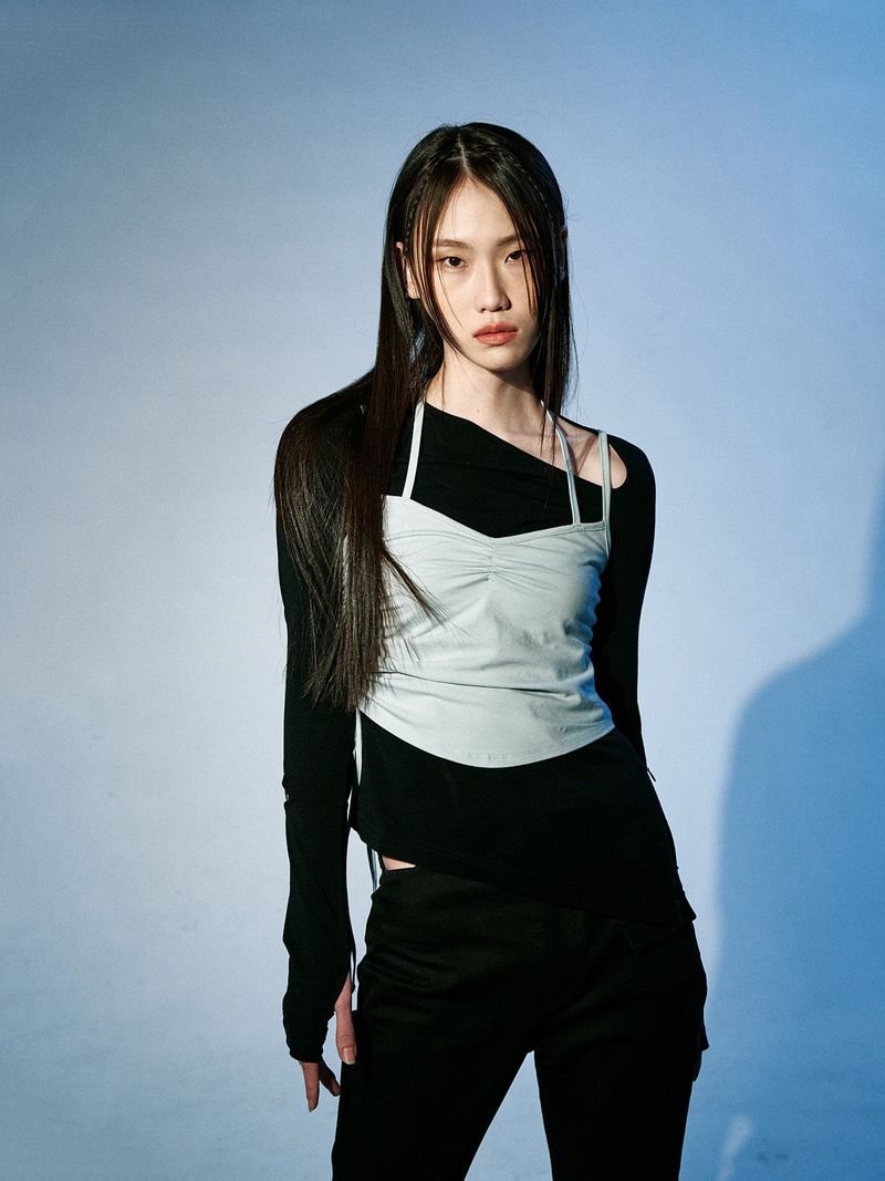HALTER NECK SHIRRING SLEEVELESS TOP(MINT)