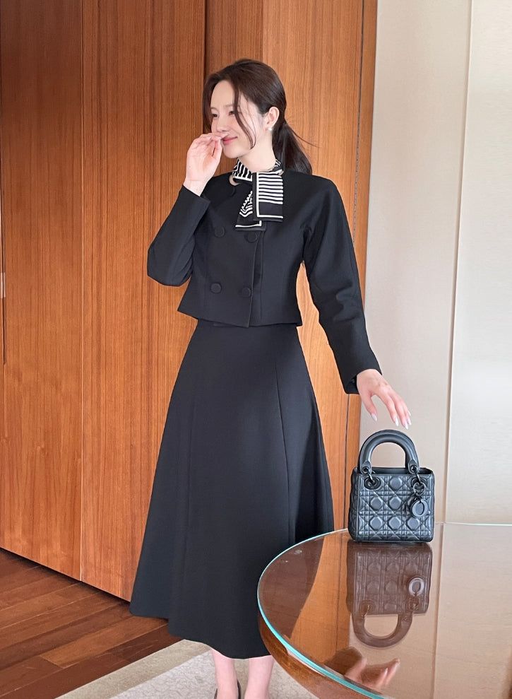 Siken Double Crop Jacket Flare Skirt Set