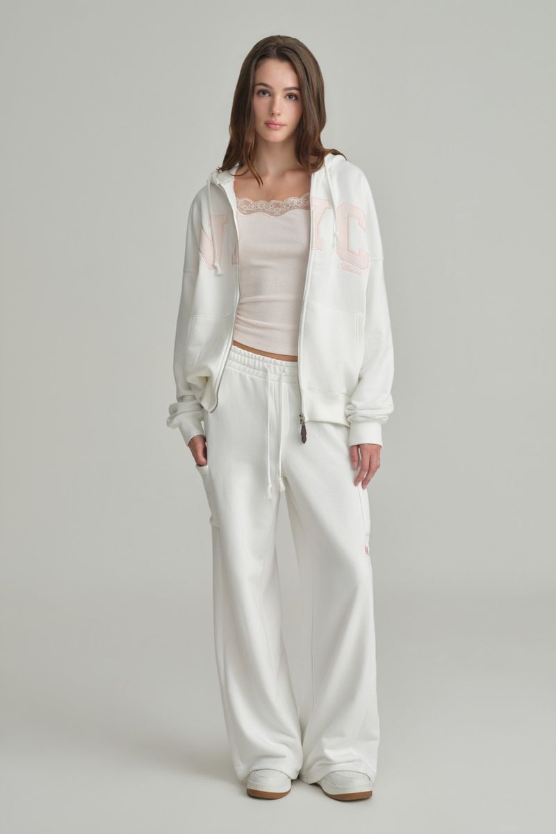 NYC hooded zip-up, Ivory