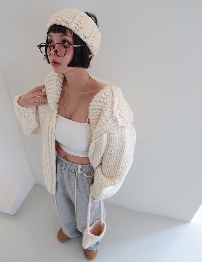 [Handmade] Wool knit zip-up jacket