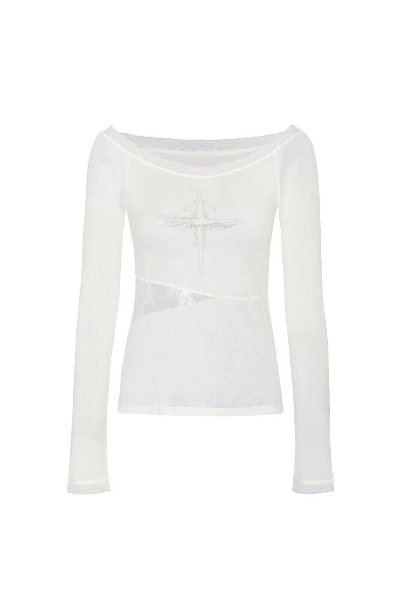 LACE BOATNECK TOP white