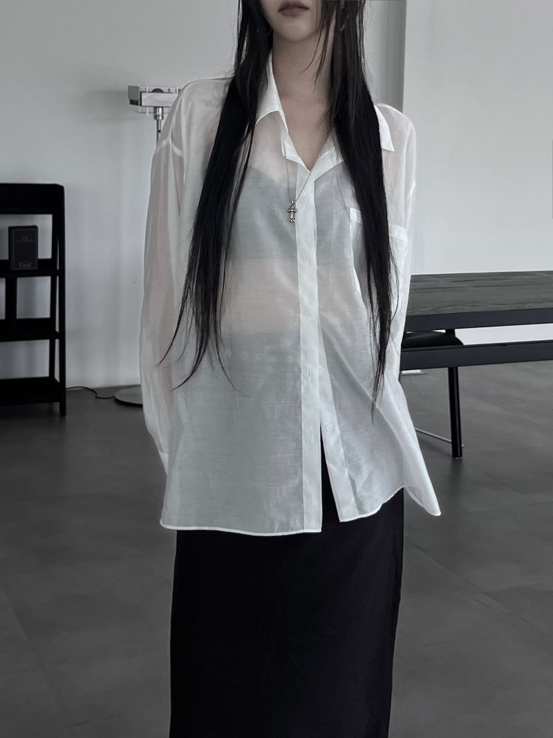 URBAN UNIQUE（アーバンユニーク）の「veil tencel see-through shirt (2color)（Tops）」