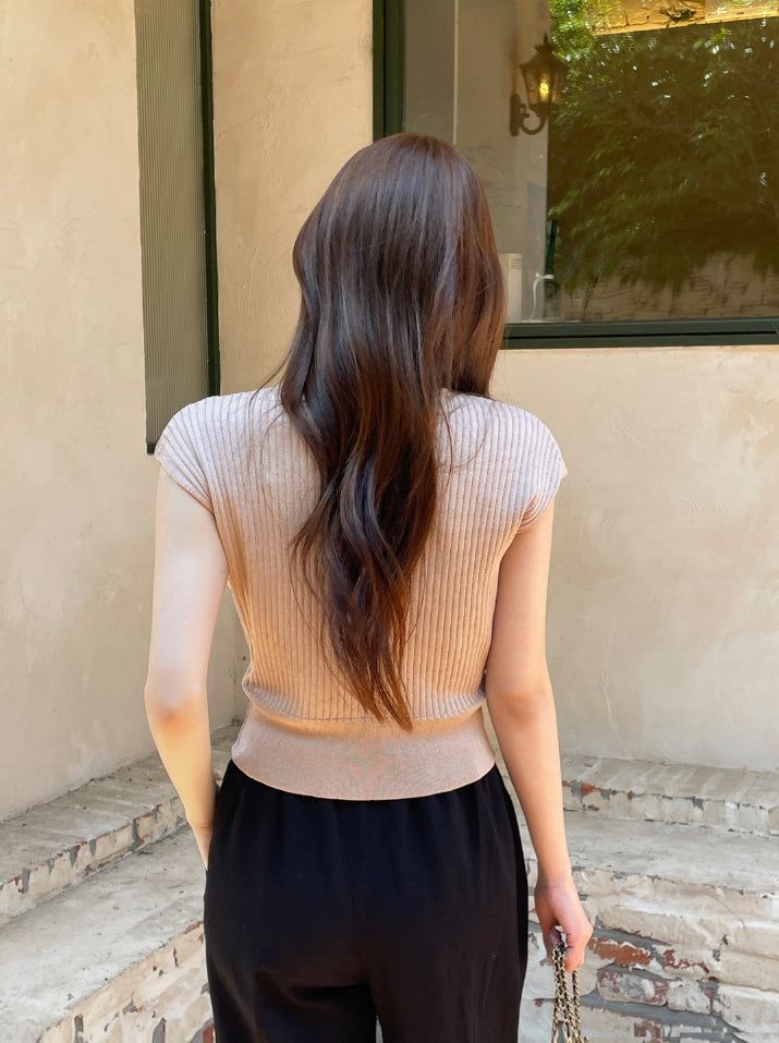 Kidden Round Neck Ribbed Cap Sleeve Knit