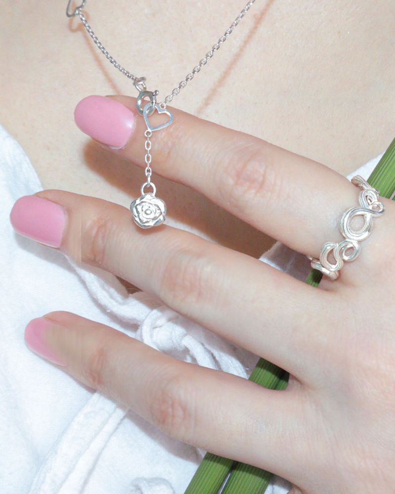 [MADE] lovely rose. long heart chain necklace
