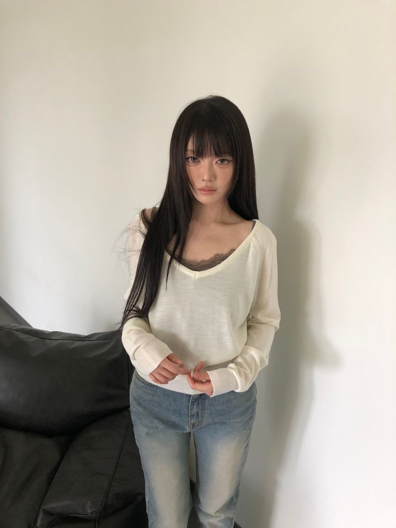 ヤネン ディープ Vネック ロングスリーブ ニット