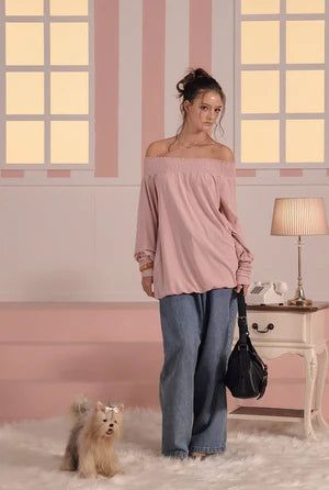 threetimes（スリータイムズ）の「Bell shirring top - pink（Tops）」