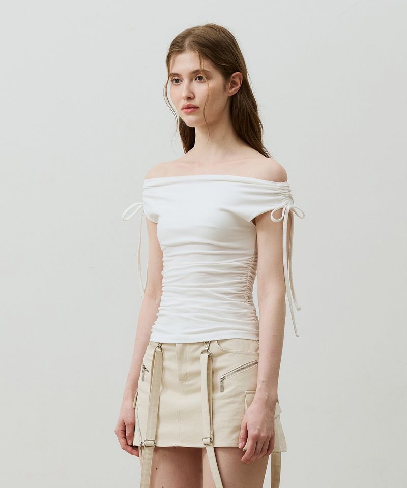 LILY OFF-SHOULDER SHIRRING TOP / IVORY
