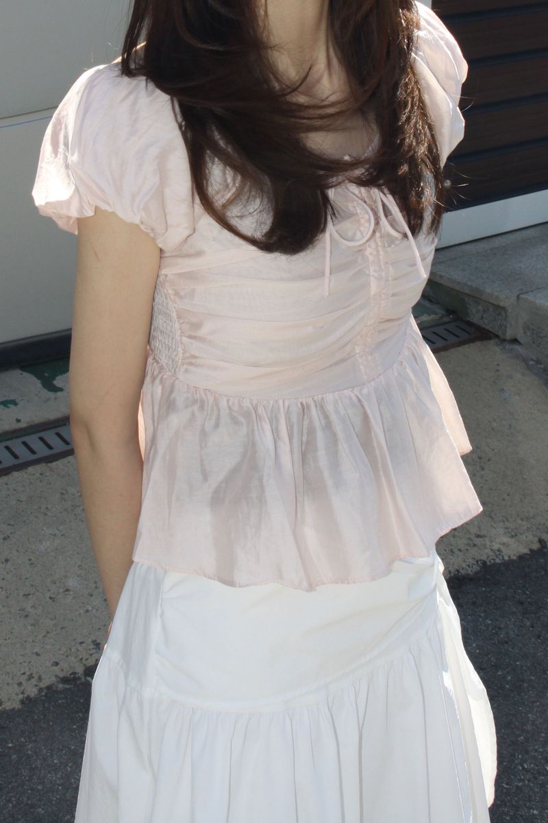 RIBBON PUFF SHIRRING BLOUSE (2COLOR)