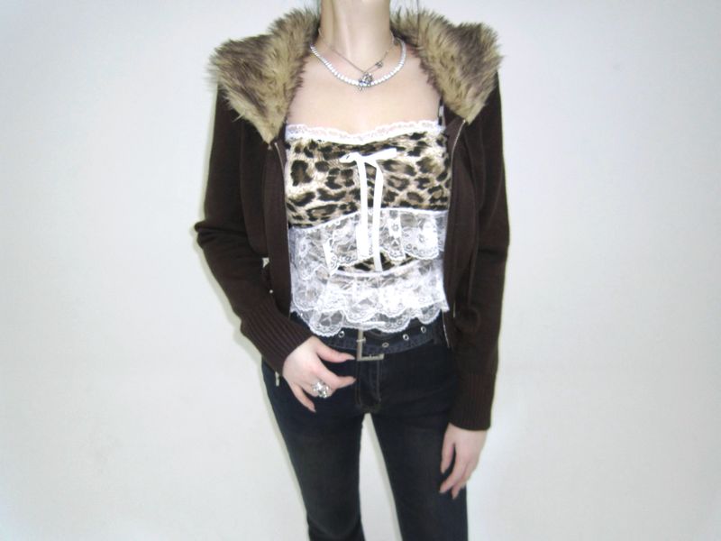 Brown knit zip-up