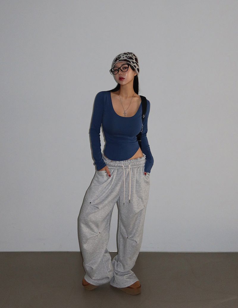 8 color napping pintuck banding wide pants