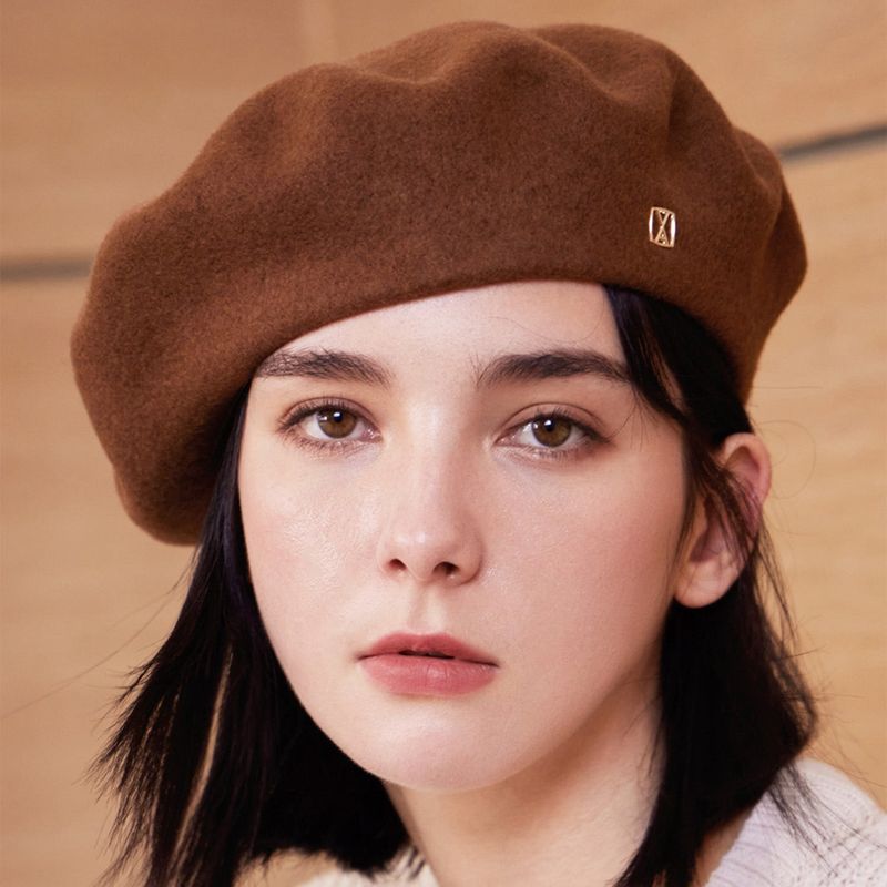 VA Square Stud Wool Beret / Brown