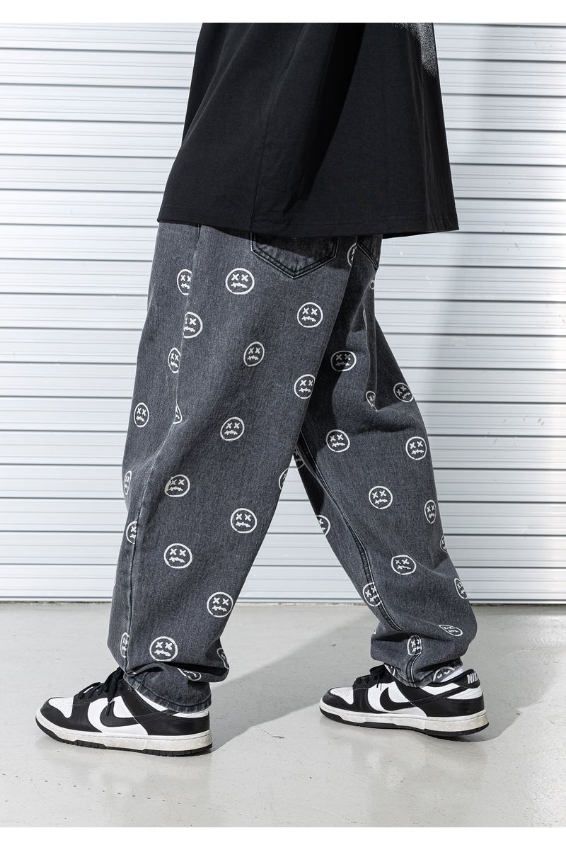 SMILE PATTERN DENIM PANTS (BLACK)