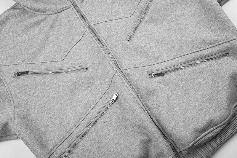 Multi Zip High-Neck Hood Zip-Up