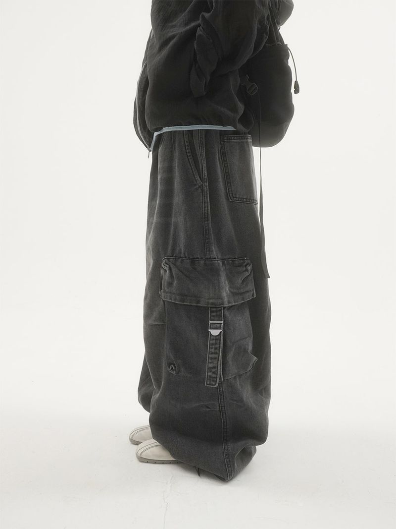 Drop buckle cargo denim pants -2C