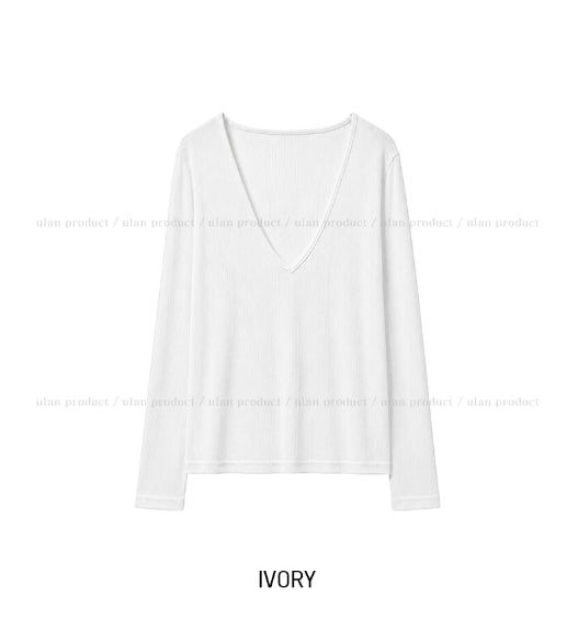Melting See-through Deep V-Neck Ribbed Long Sleeve