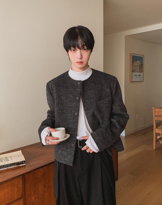 Objet Wool Check Round Jacket